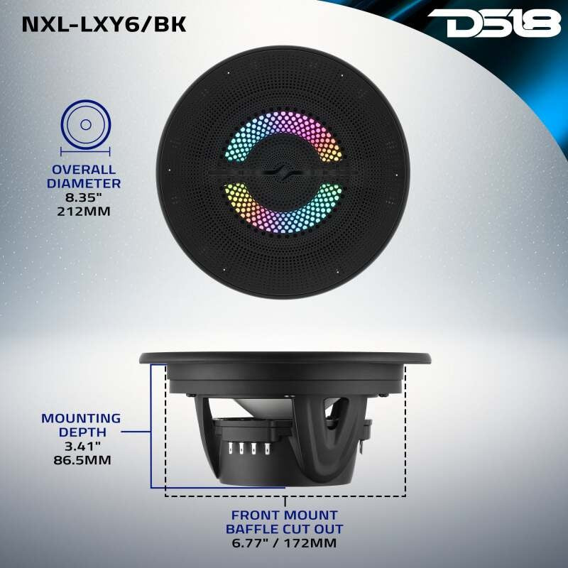 DS18 6.5in 2-Way 150 Watts RMS 4ohm Digital LED Lights Bullet Tweeter Black