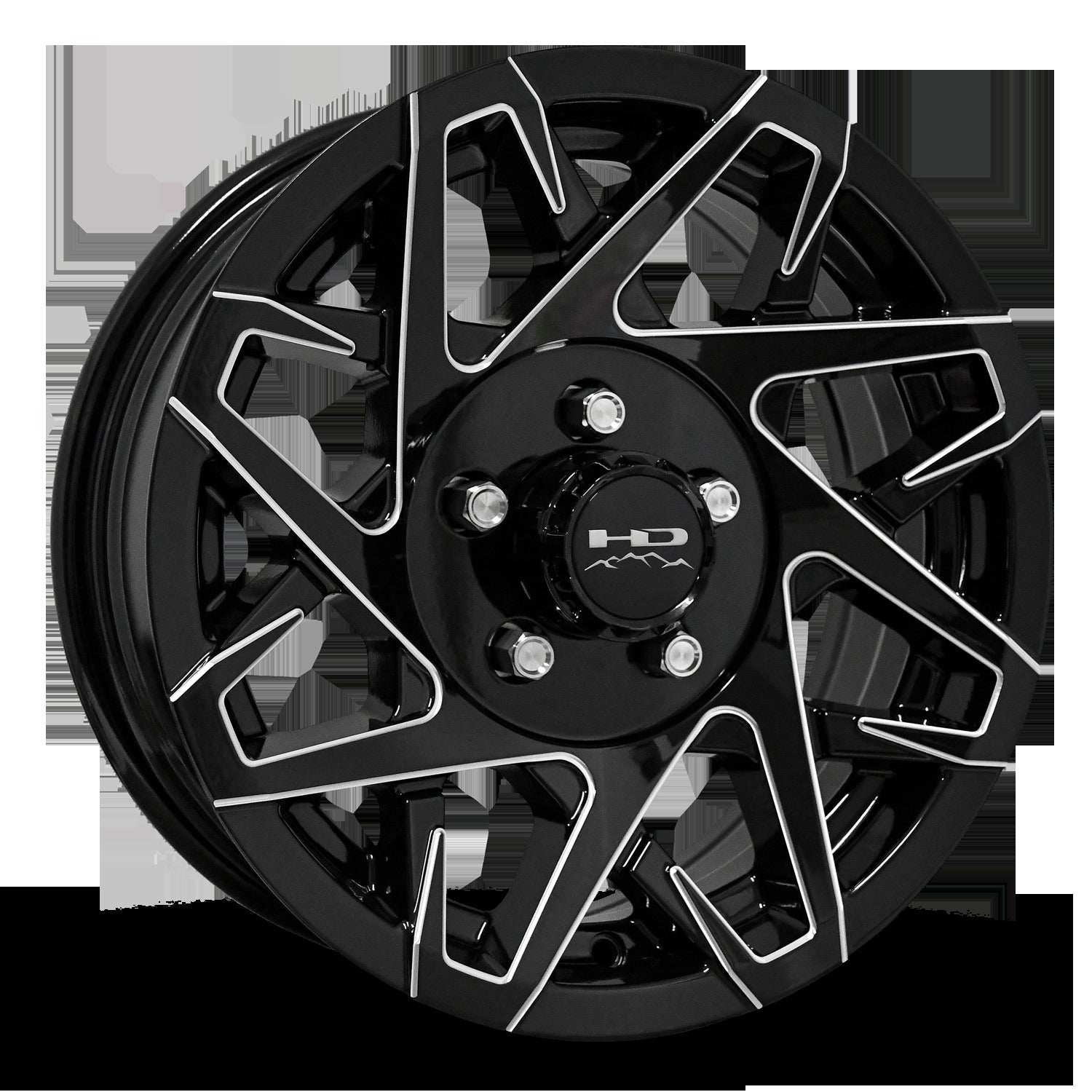 15" x 6" | CANYON ALUMINUM TRAILER WHEEL | 5 on 4-1/2 | Gloss Black Milled Edges