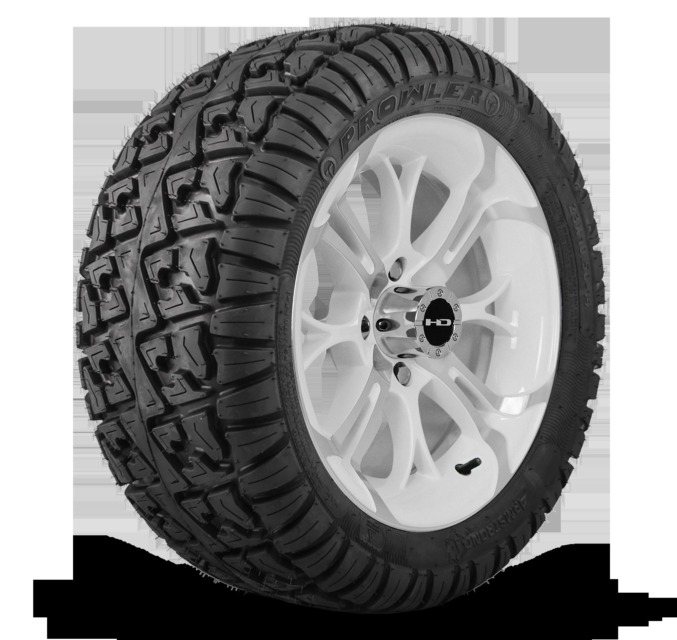 HD Golf Wheel & Tire Package ( 1pc ) 14x7.0 Spinout White Machined w ( 1pc ) 23 Inch A/T Tire