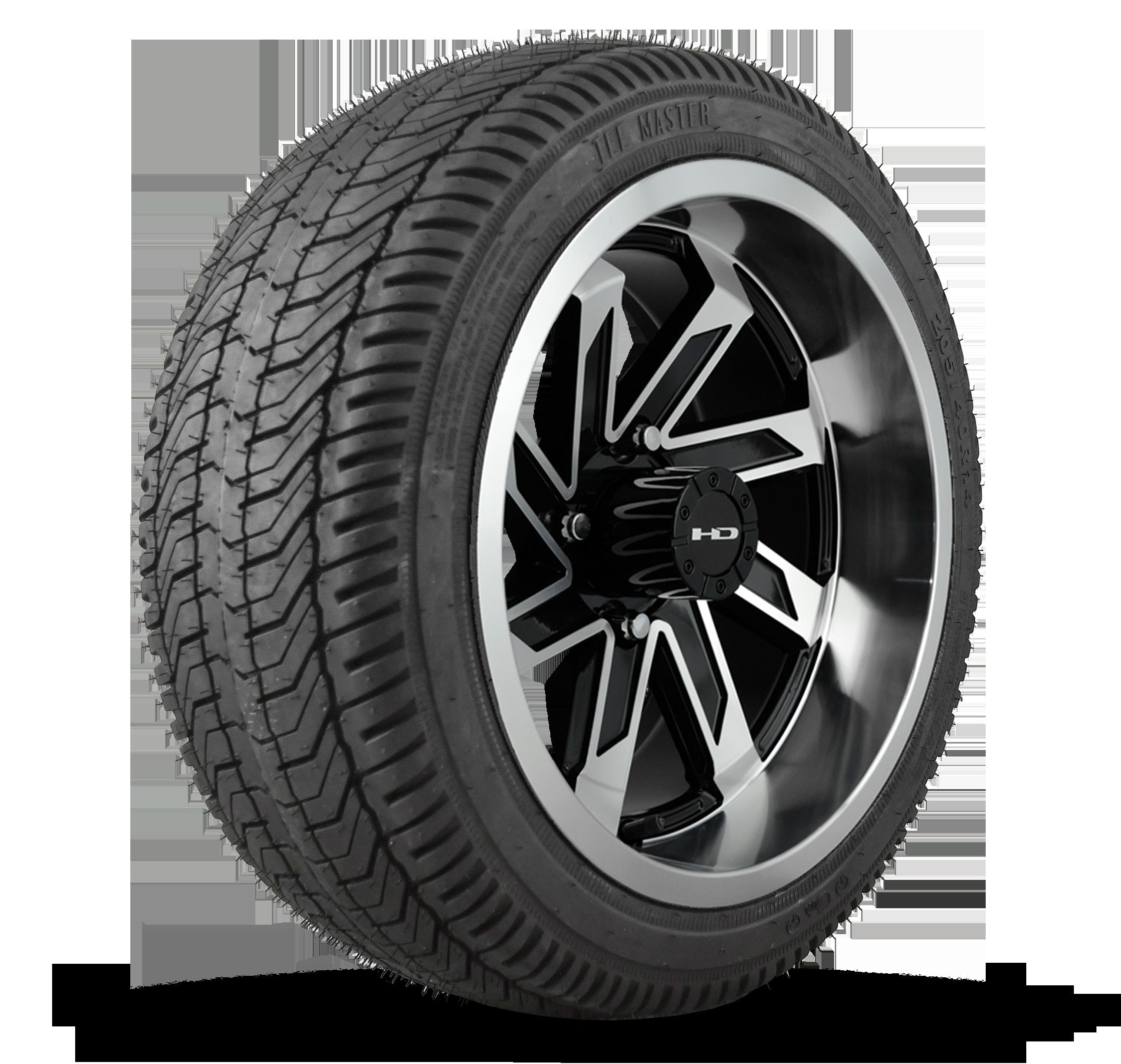 HD Golf Wheel & Tire Package ( 1pc ) 12x7.0 SAW Black Machined Face & Lip w ( 1pc ) 215/35-12 All-Season Tire
