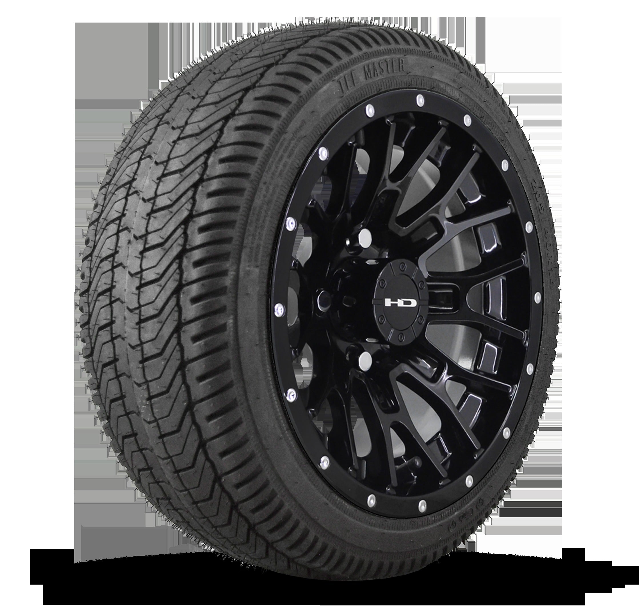 HD Golf Wheel & Tire Package ( 1pc ) 12x7.0 RTC All Gloss Black + Rivets w ( 1pc ) 215/35-12 All-Season Tire