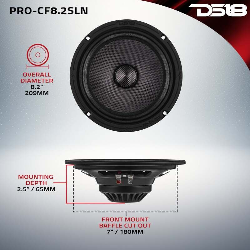 DS18 8in 200 Watts RMS 2 ohm Mid-Range Loudspeaker Neodymium Shallow