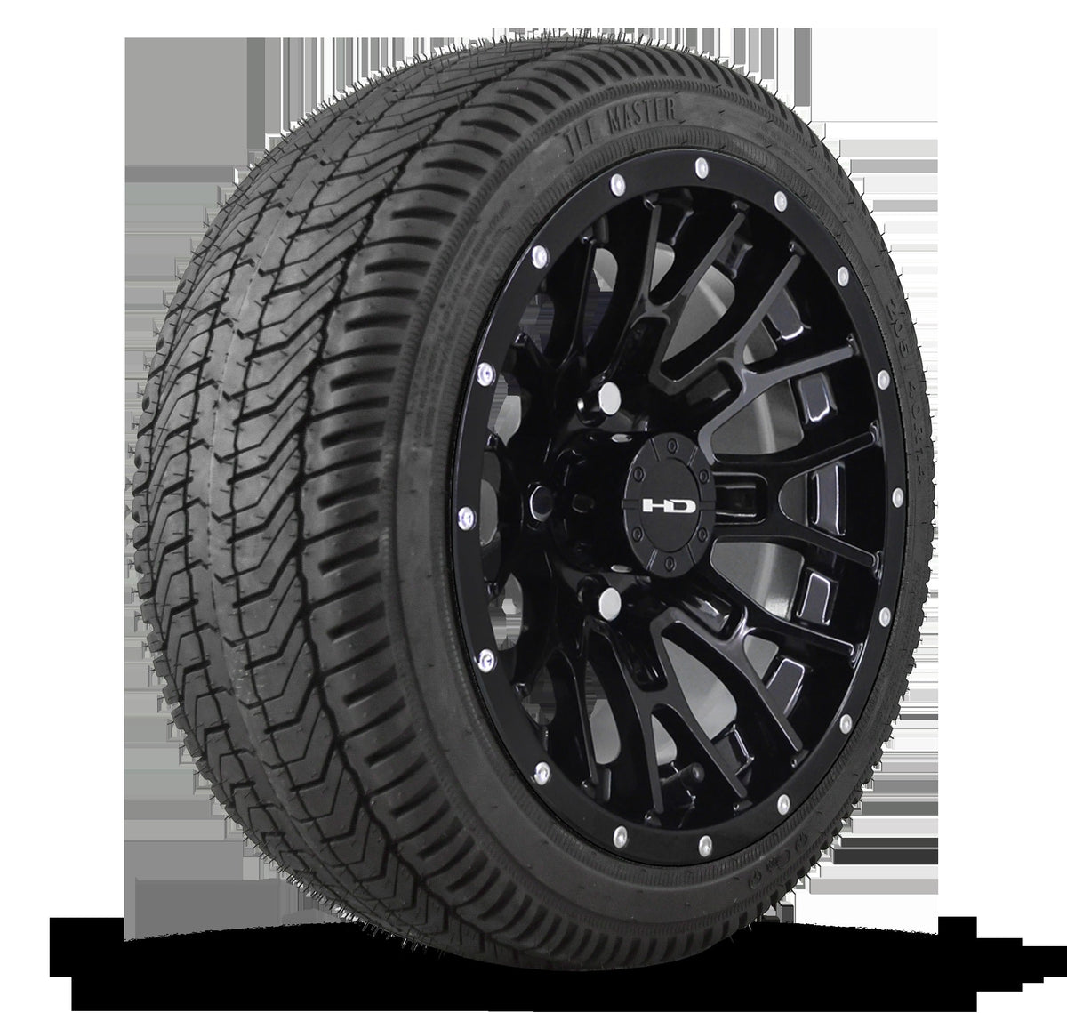 HD Golf Wheel & Tire Package ( 1pc ) 14x7.0 RTC All Gloss Black + Rivets w ( 1pc ) 205/40-14 All-Season Tire